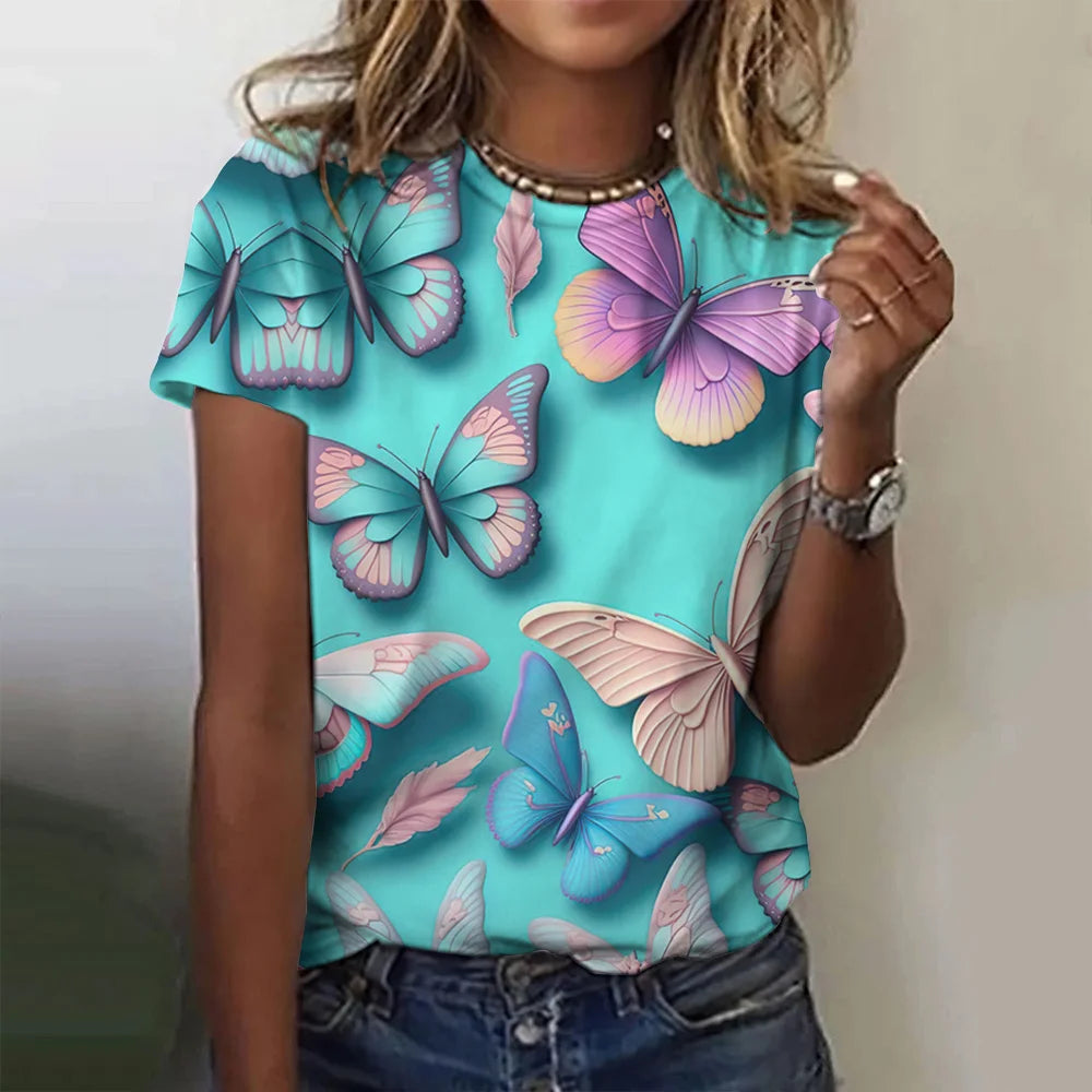 Women's Butterfly Print Shirt/Short Sleeve