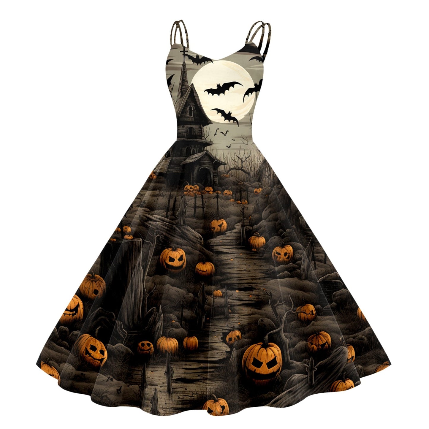 Women's Vintage Chiffon Halloween Print Sleeveless Party Dress