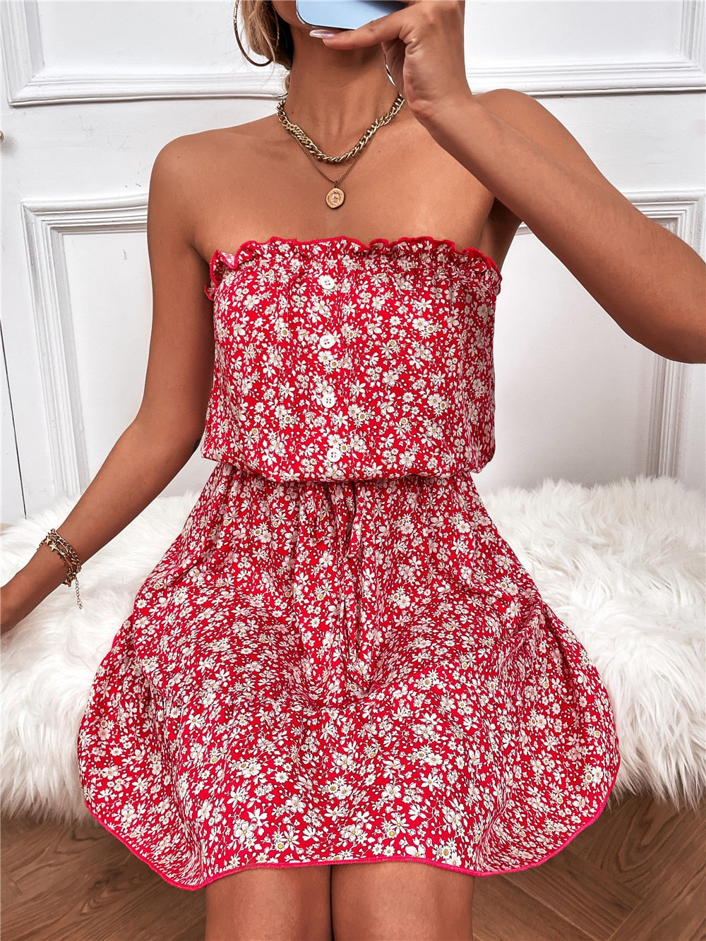 Women's Tube Top Floral Dress