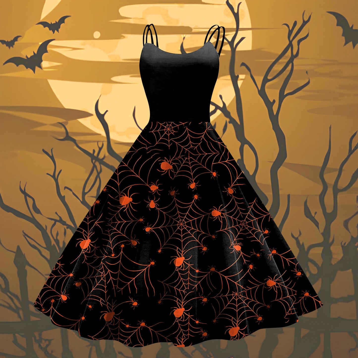 Women's Vintage Chiffon Halloween Print Sleeveless Party Dress