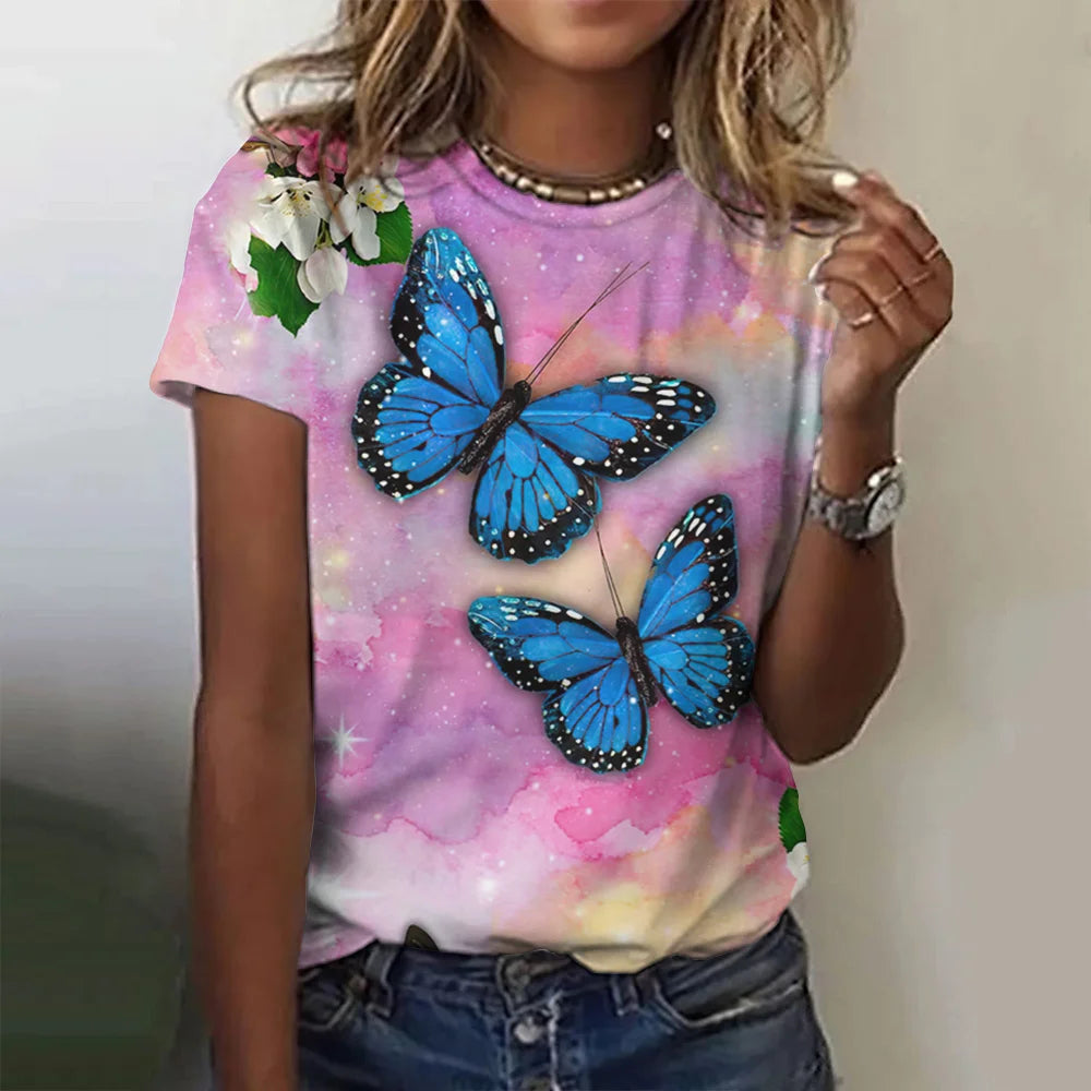 Women's Butterfly Print Shirt/Short Sleeve