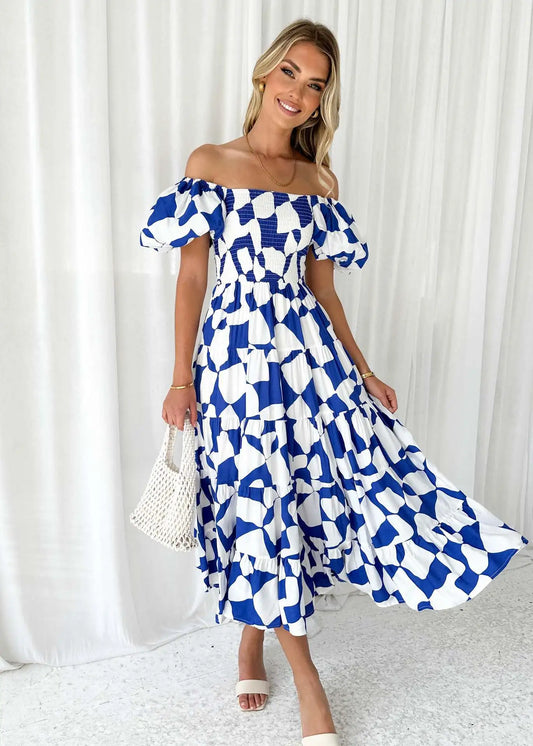 Women's Off Shoulder Puffy Sleeve Dress