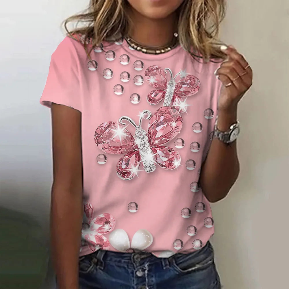 Women's Butterfly Print Shirt/Short Sleeve