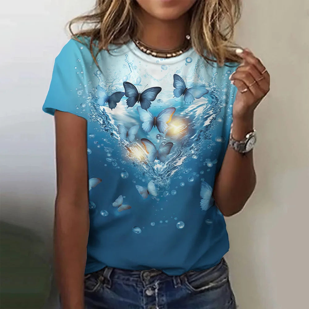 Women's Butterfly Print Shirt/Short Sleeve