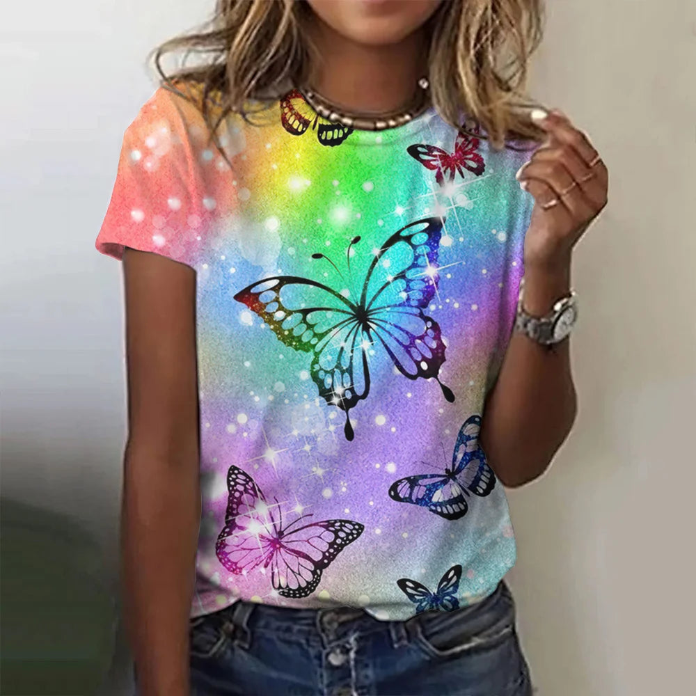 Women's Butterfly Print Shirt/Short Sleeve