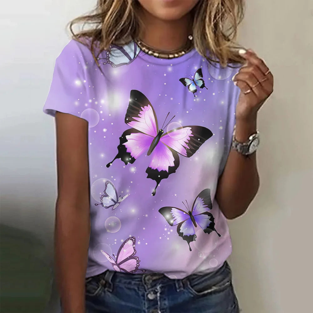 Women's Butterfly Print Shirt/Short Sleeve