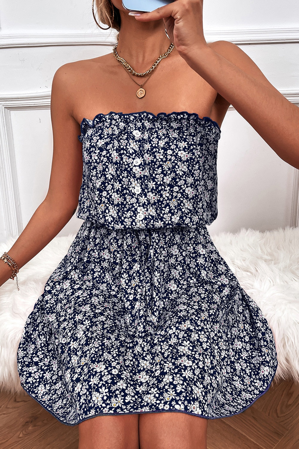 Women's Tube Top Floral Dress