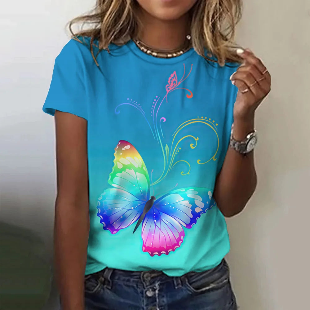 Women's Butterfly Print Shirt/Short Sleeve