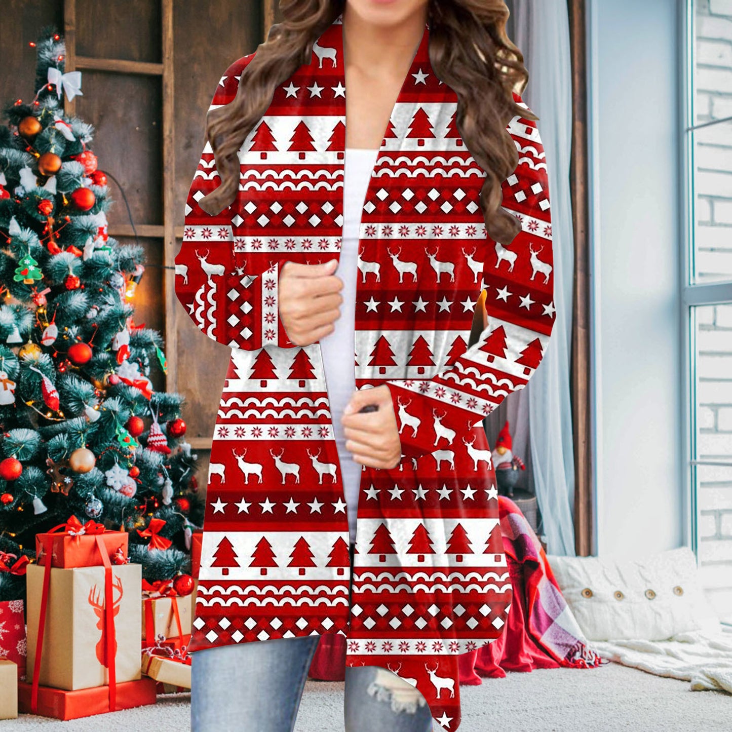 Women's Christmas Print Cardigan Sweater