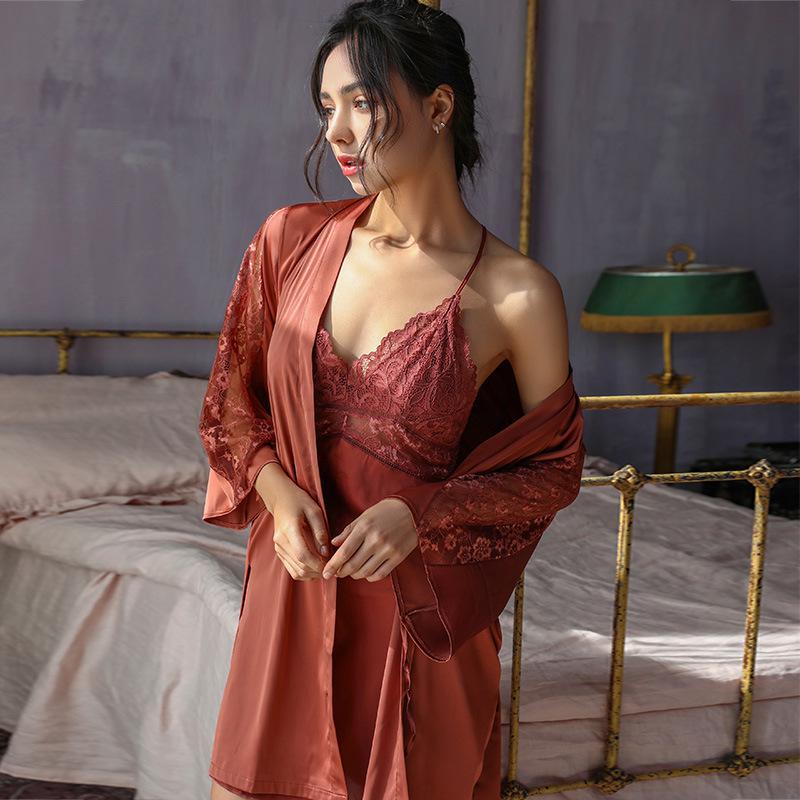 Women's Satin Lingerie/Robe-2 Piece Set - fittedfortheoccasion