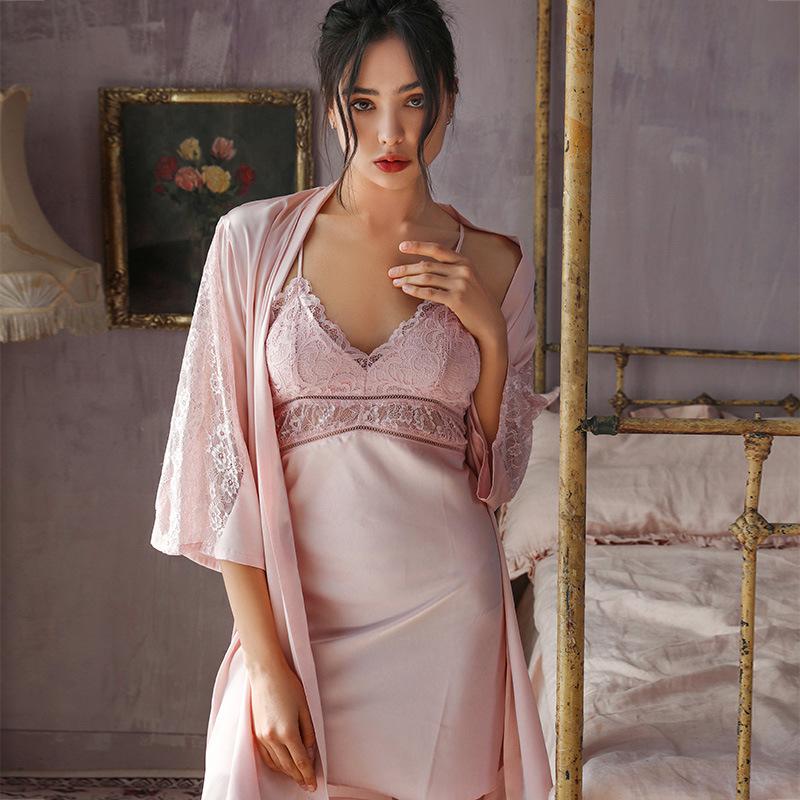 Women's Satin Lingerie/Robe-2 Piece Set - fittedfortheoccasion