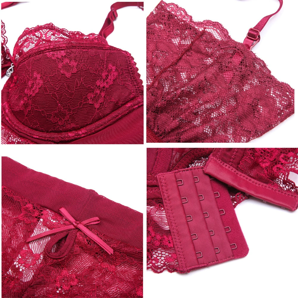 Women's lace Lingerie Set-4Pcs Set - fittedfortheoccasion