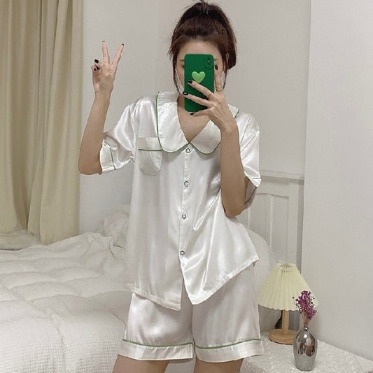 Women's Short Sleeve Pajama Set/Silk