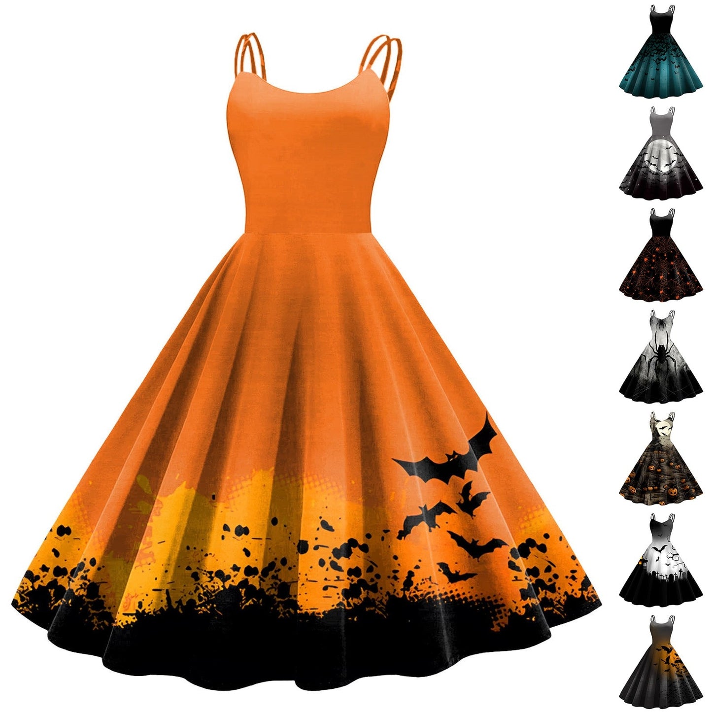 Women's Vintage Chiffon Halloween Print Sleeveless Party Dress