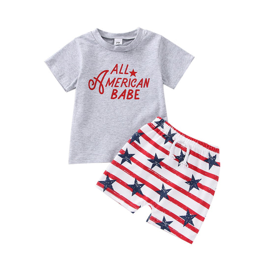 Infants Red, White And Blue Short Sleeve T-shirt/Shorts Set - fittedfortheoccasion