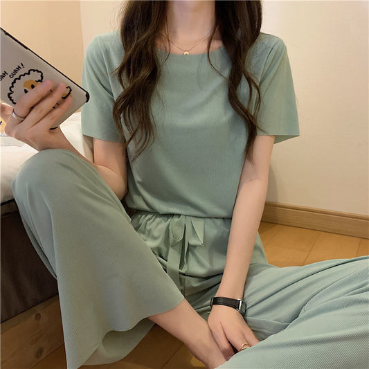 Women's Solid Color Silk Pajamas Two Piece Set