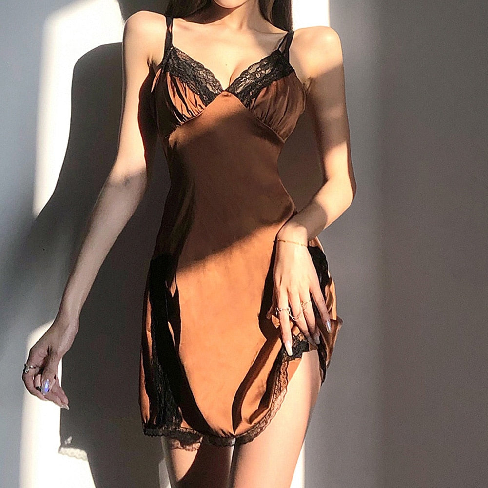 Women's Sexy Satin Dress-Lingerie - fittedfortheoccasion